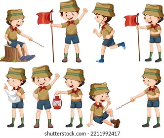 Reihe verschiedener Scout-Kinderillustrationen