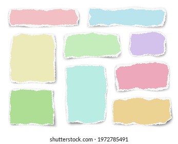 Set different scrap fragments of paper in different colors isolated on white background. Vector illustration.