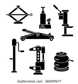 Set of different screw, hydraulic jacks