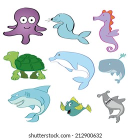 a set of different sea animals on a white background