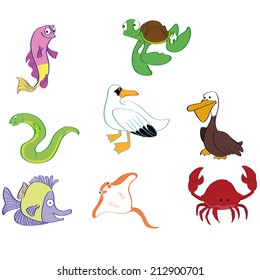 a set of different sea animals on a white background