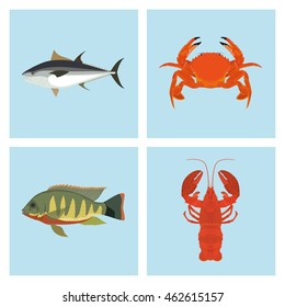 Set of different sea animals, Vector illustration