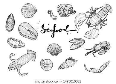 Set of different seafood vector