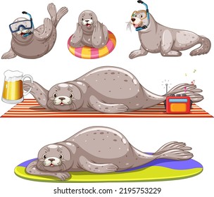 Set of different seal cartoon characters illustration