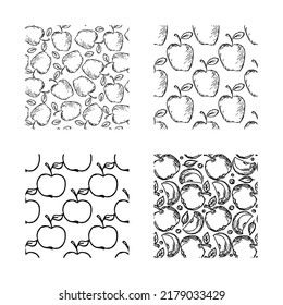 set of different seamless apple patterns. doodle vector apple background