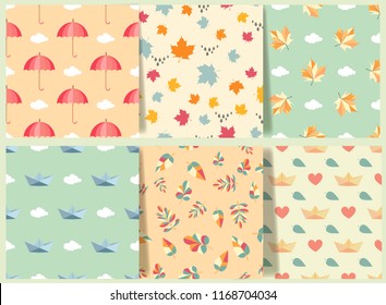 Set of different seamless autumn patterns.
