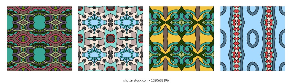 set of  different seamless colored vintage geometric pattern, texture for wallpaper, web page background, fabric and wrapping paper design