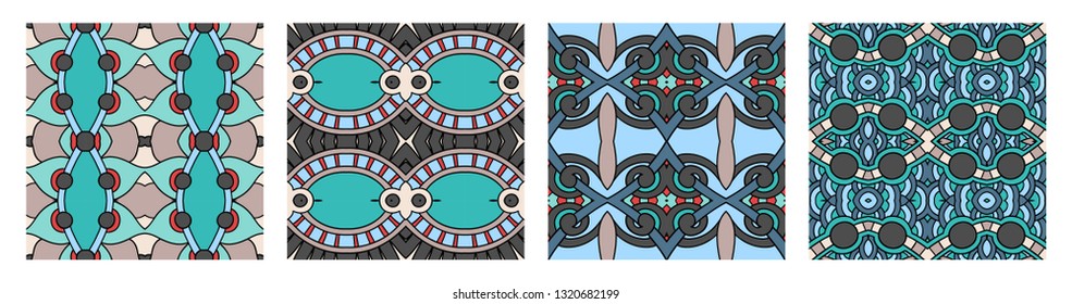 set of  different seamless colored vintage geometric pattern, texture for wallpaper, web page background, fabric and wrapping paper design