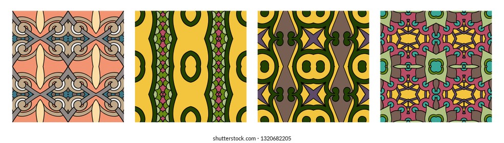 set of  different seamless colored vintage geometric pattern, texture for wallpaper, web page background, fabric and wrapping paper design