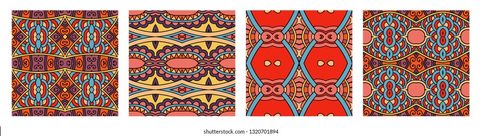 set of  different seamless colored vintage geometric pattern, texture for wallpaper, web page background, fabric and wrapping paper design