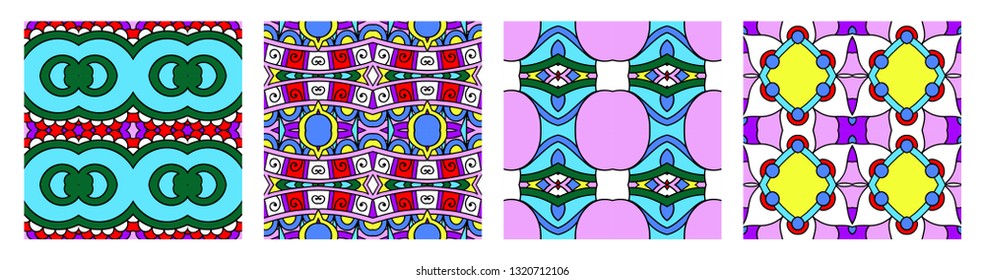 set of  different seamless colored vintage geometric pattern, texture for wallpaper, web page background, fabric and wrapping paper design