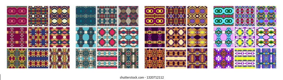 set of  different seamless colored vintage geometric pattern, texture for wallpaper, web page background, fabric and wrapping paper design