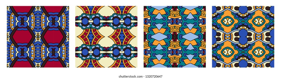 set of  different seamless colored vintage geometric pattern, texture for wallpaper, web page background, fabric and wrapping paper design