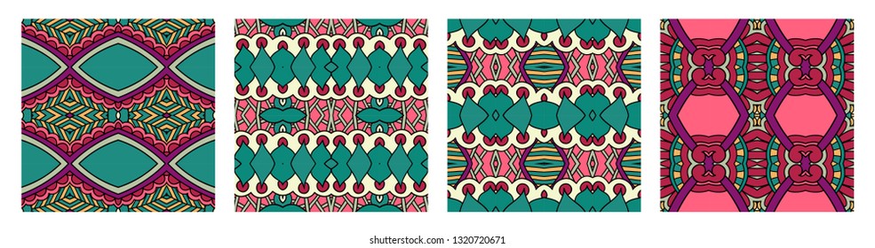 set of  different seamless colored vintage geometric pattern, texture for wallpaper, web page background, fabric and wrapping paper design