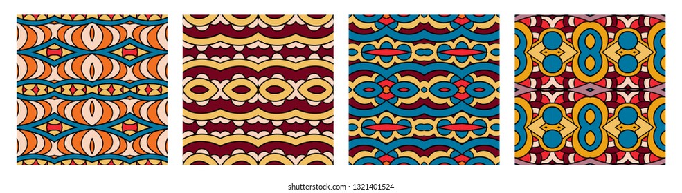 set of different seamless colored vintage geometric pattern, texture for wallpaper, web page background, fabric and wrapping paper design