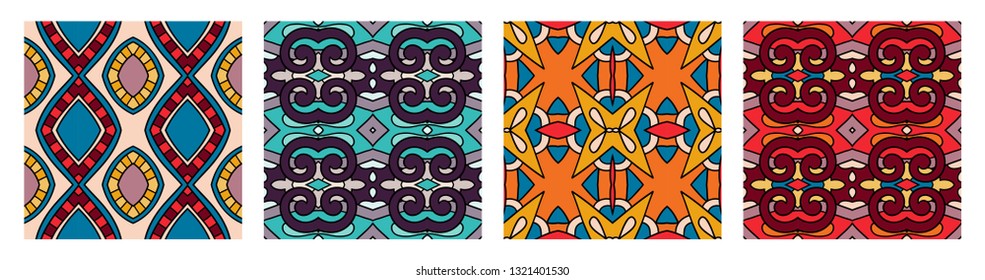 set of different seamless colored vintage geometric pattern, texture for wallpaper, web page background, fabric and wrapping paper design