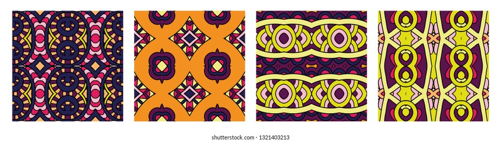 set of different seamless colored vintage geometric pattern, texture for wallpaper, web page background, fabric and wrapping paper design