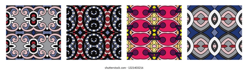 set of different seamless colored vintage geometric pattern, texture for wallpaper, web page background, fabric and wrapping paper design