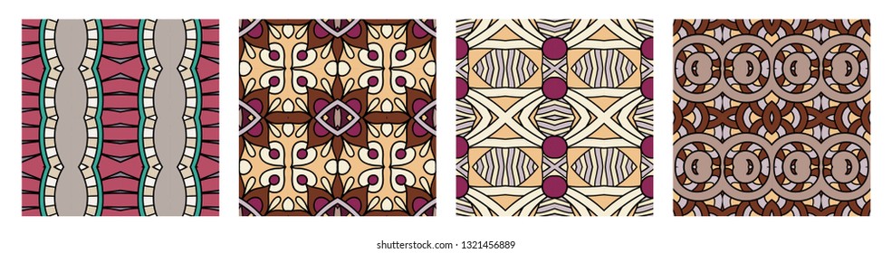 set of different seamless colored vintage geometric pattern, texture for wallpaper, web page background, fabric and wrapping paper design