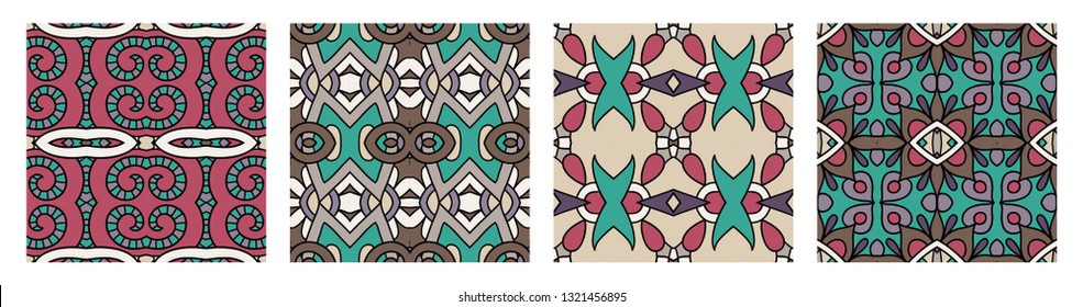 set of different seamless colored vintage geometric pattern, texture for wallpaper, web page background, fabric and wrapping paper design
