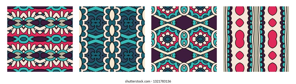 set of different seamless colored vintage geometric pattern, texture for wallpaper, web page background, fabric and wrapping paper design