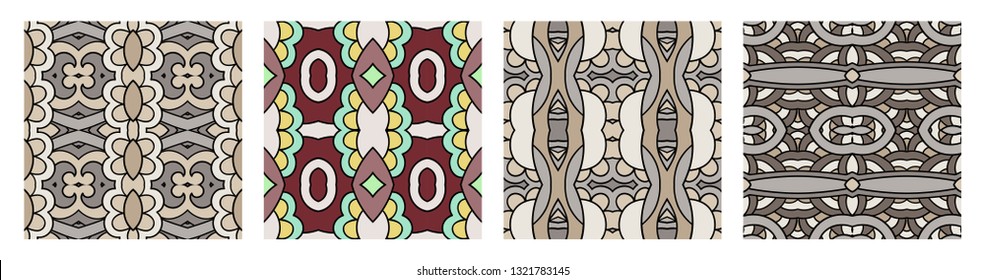 set of different seamless colored vintage geometric pattern, texture for wallpaper, web page background, fabric and wrapping paper design