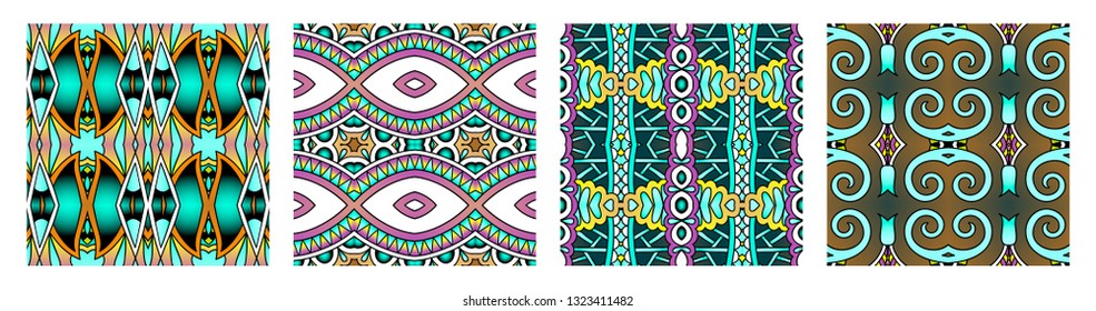 set of different seamless colored vintage geometric pattern, texture for wallpaper, web page background, fabric and wrapping paper design