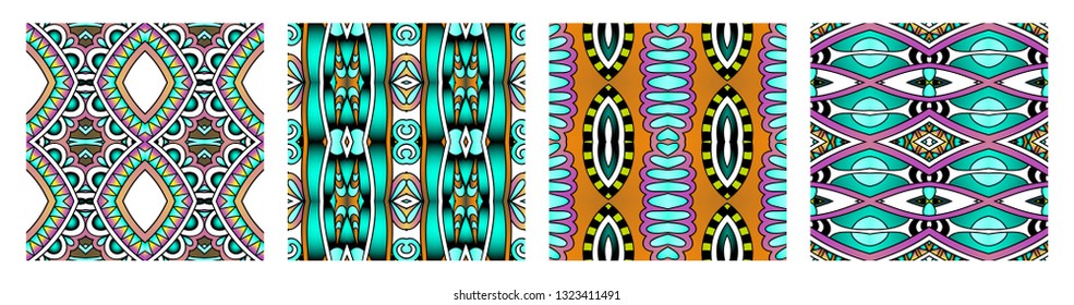 set of different seamless colored vintage geometric pattern, texture for wallpaper, web page background, fabric and wrapping paper design
