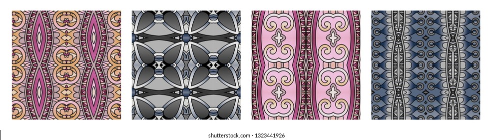 set of different seamless colored vintage geometric pattern, texture for wallpaper, web page background, fabric and wrapping paper design