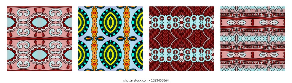 set of different seamless colored vintage geometric pattern, texture for wallpaper, web page background, fabric and wrapping paper design