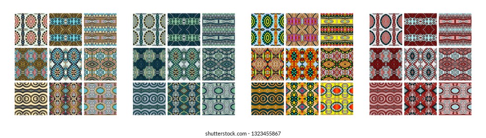 set of different seamless colored vintage geometric pattern, texture for wallpaper, web page background, fabric and wrapping paper design