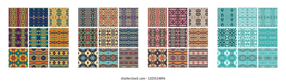 set of different seamless colored vintage geometric pattern, texture for wallpaper, web page background, fabric and wrapping paper design