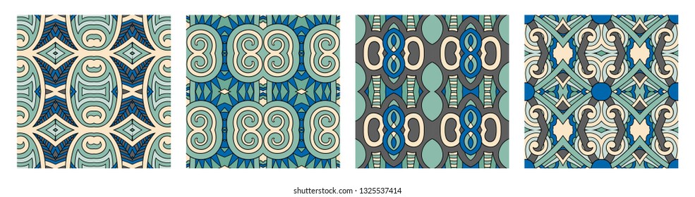 set of different seamless colored vintage geometric pattern, texture for wallpaper, web page background, fabric and wrapping paper design