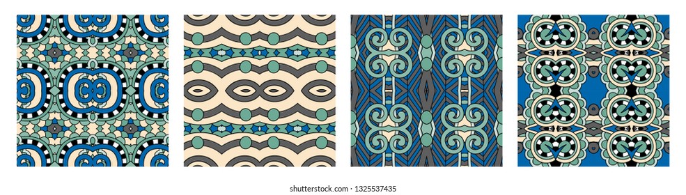 set of different seamless colored vintage geometric pattern, texture for wallpaper, web page background, fabric and wrapping paper design