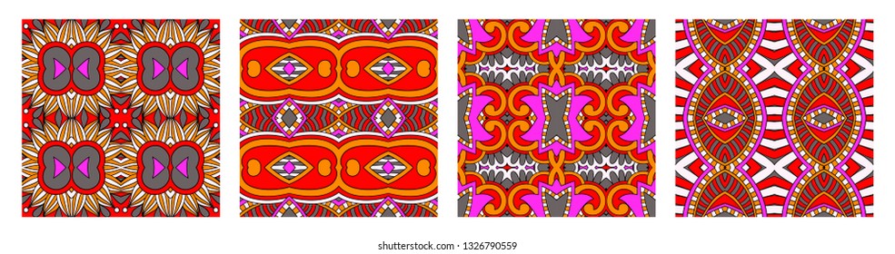 set of different seamless colored vintage geometric pattern, texture for wallpaper, web page background, fabric and wrapping paper design, vector illustration