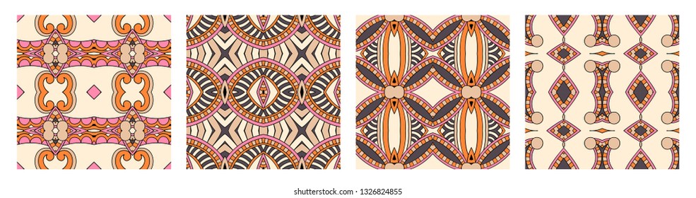 set of different seamless colored vintage geometric pattern, texture for wallpaper, web page background, fabric and wrapping paper design
