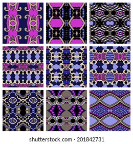 set of  different seamless colored vintage geometric pattern, texture for wallpaper, web page background, fabric and wrapping paper design