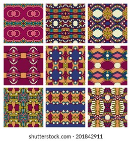 set of  different seamless colored vintage geometric pattern, texture for wallpaper, web page background, fabric and wrapping paper design