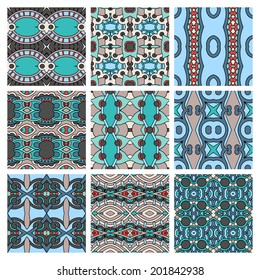 set of  different seamless colored vintage geometric pattern, texture for wallpaper, web page background, fabric and wrapping paper design