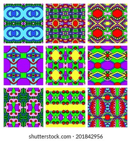 set of  different seamless colored vintage geometric pattern, texture for wallpaper, web page background, fabric and wrapping paper design