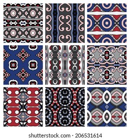 set of different seamless colored vintage geometric pattern, texture for wallpaper, web page background, fabric and wrapping paper design
