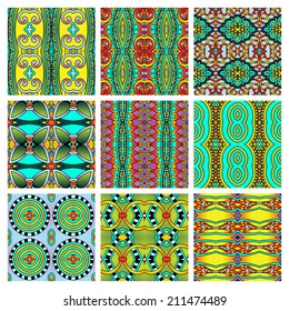 set of different seamless colored vintage geometric pattern, texture for wallpaper, web page background, fabric and wrapping paper design