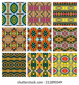 set of different seamless colored vintage geometric pattern, texture for wallpaper, web page background, fabric and wrapping paper design