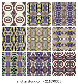 set of different seamless colored vintage geometric pattern, texture for wallpaper, web page background, fabric and wrapping paper design