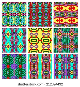 set of different seamless colored vintage geometric pattern, texture for wallpaper, web page background, fabric and wrapping paper design