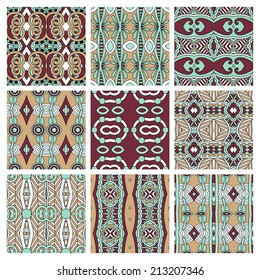 set of different seamless colored vintage geometric pattern, texture for wallpaper, web page background, fabric and wrapping paper design