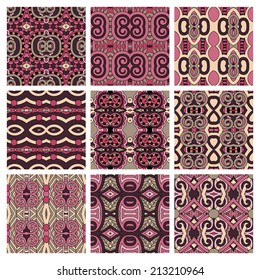 set of different seamless colored vintage geometric pattern, texture for wallpaper, web page background, fabric and wrapping paper design