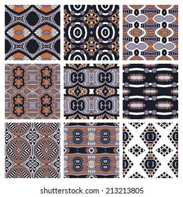set of different seamless colored vintage geometric pattern, texture for wallpaper, web page background, fabric and wrapping paper design