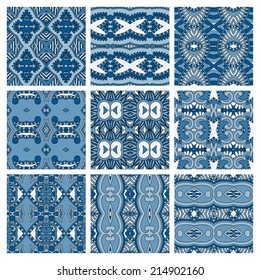 set of different seamless colored vintage geometric pattern, texture for wallpaper, web page background, fabric and wrapping paper design, vector illustration