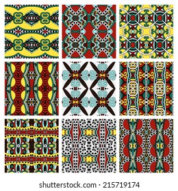 set of different seamless colored vintage geometric pattern, texture for wallpaper, web page background, fabric and wrapping paper design, vector illustration